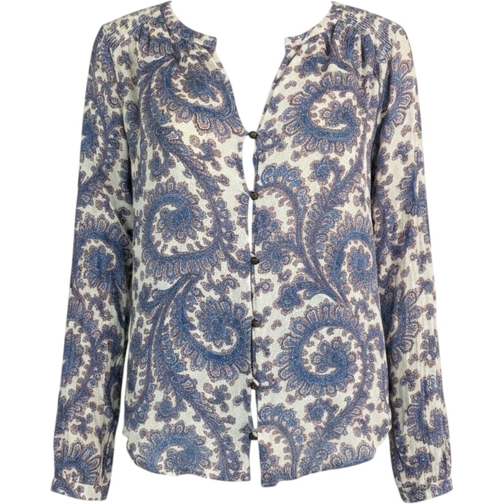 Lucky‎ Brand Paisley Button Down Blouse Blue Cream Boho
